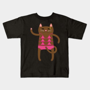 Brown Cat Wearing a Pink Bikini Swimsuit Kids T-Shirt